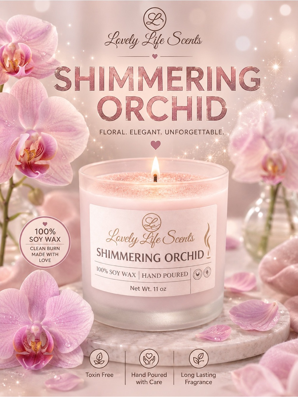 Shimmering Orchid 11oz Premium Soy Candle - Lovely Life Scents